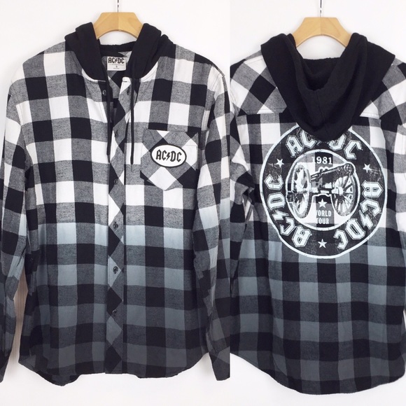 Other - AC/DC band rock metal flannel hooded graphic shirt